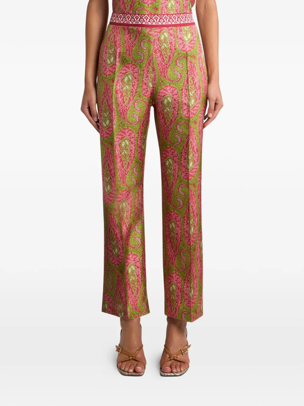 Etro Bootcut Trousers With Placed Paisley Foliage Print In Green