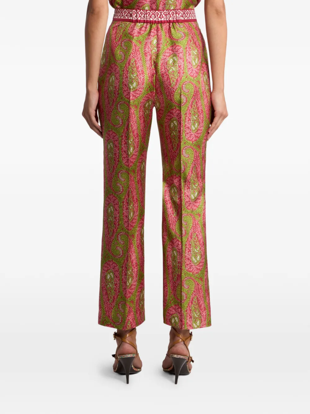 Etro Bootcut Trousers With Placed Paisley Foliage Print In Green