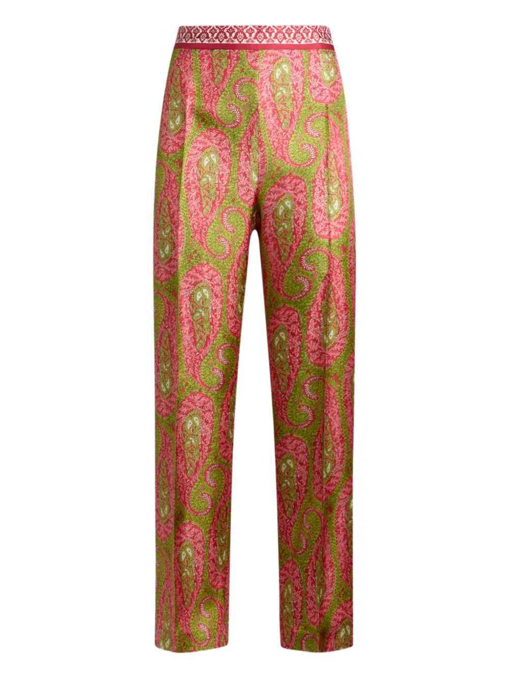 Etro Bootcut Trousers With Placed Paisley Foliage Print In Green
