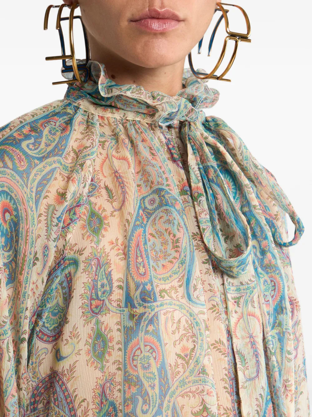 Etro Scarf-detail Paisley-print Silk Blouse In Multi