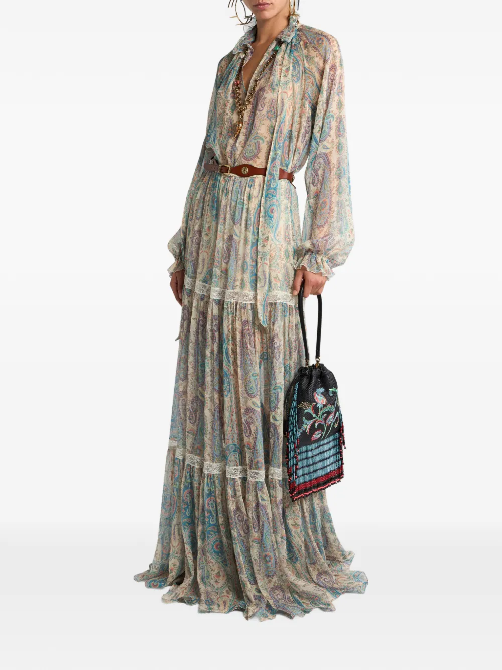 ETRO scarf-detail paisley-print silk blouse - Beige