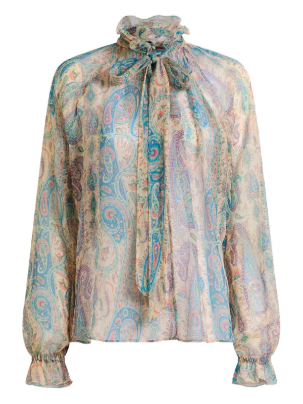 美品✨エトロ シルク100% ブラウス ペイズリー ETRO スカーフディテール ペイズリーシルクブラウス | ニュートラル