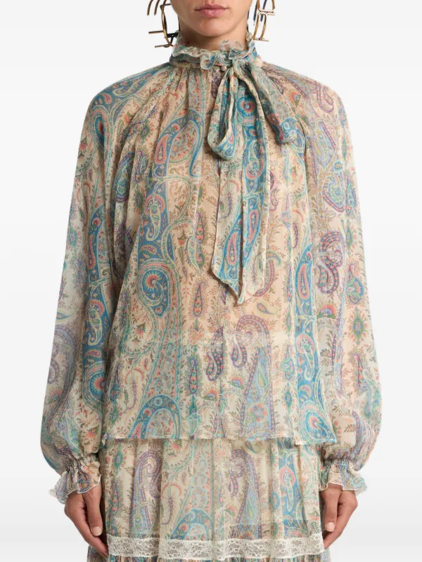 ETRO スカーフディテール ペイズリーシルクブラウス | ニュートラル
