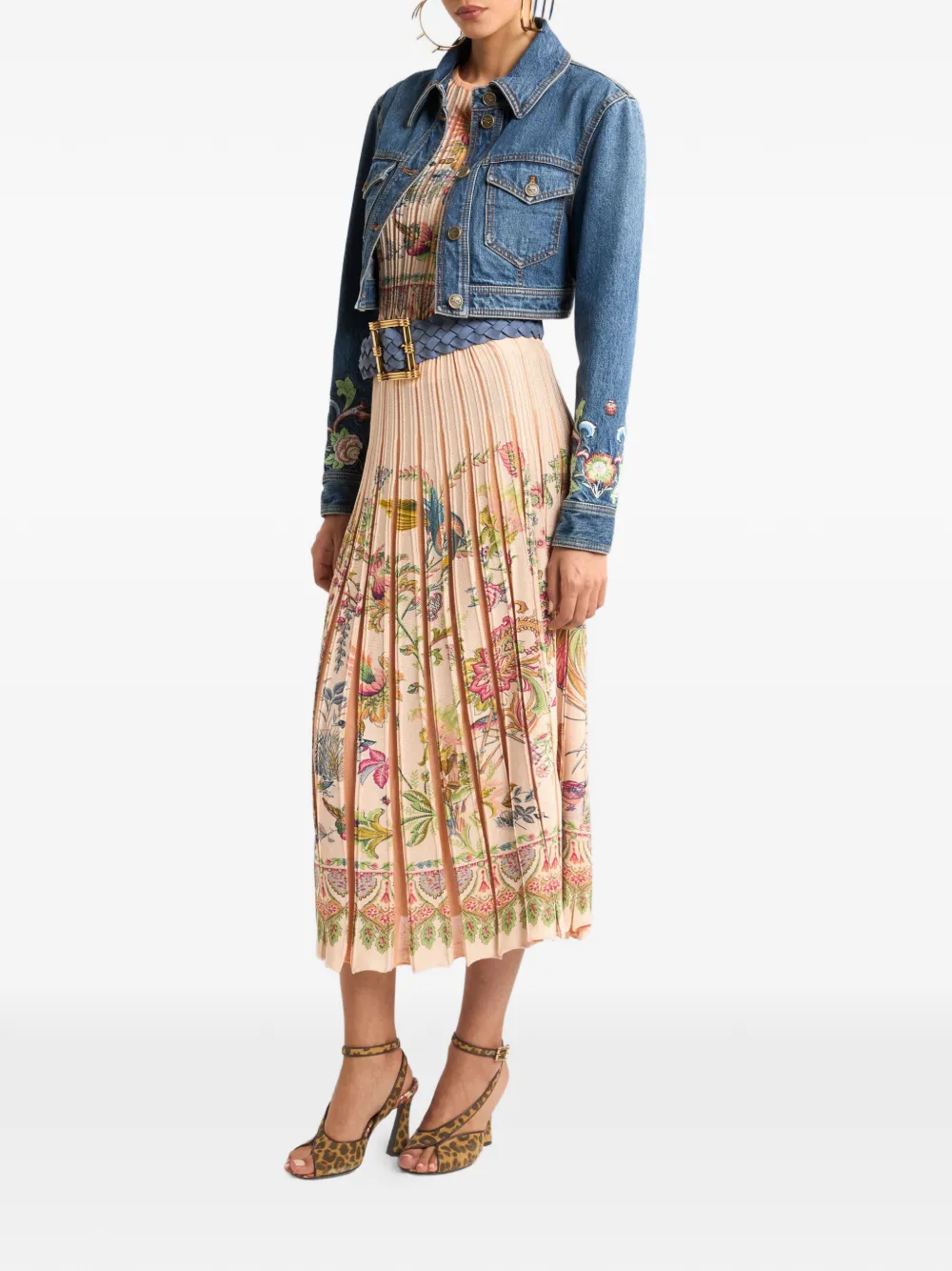 ETRO pleated flora fauna-print midi skirt - Beige