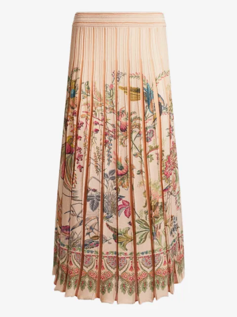 ETRO تنورة مزيج قطن ميدي بكسرات وطبعة نباتات