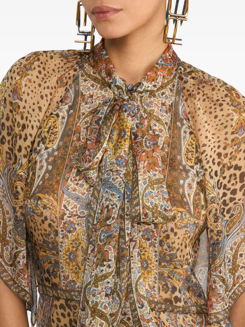 ETRO Lange zijden jurk met paisley- en dierenpatroon Beige