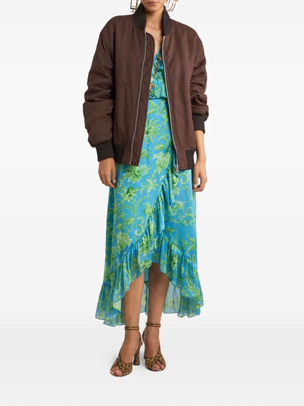 ETRO Peau D'Ange zijden maxi-jurk met bloemen-patroon Blauw