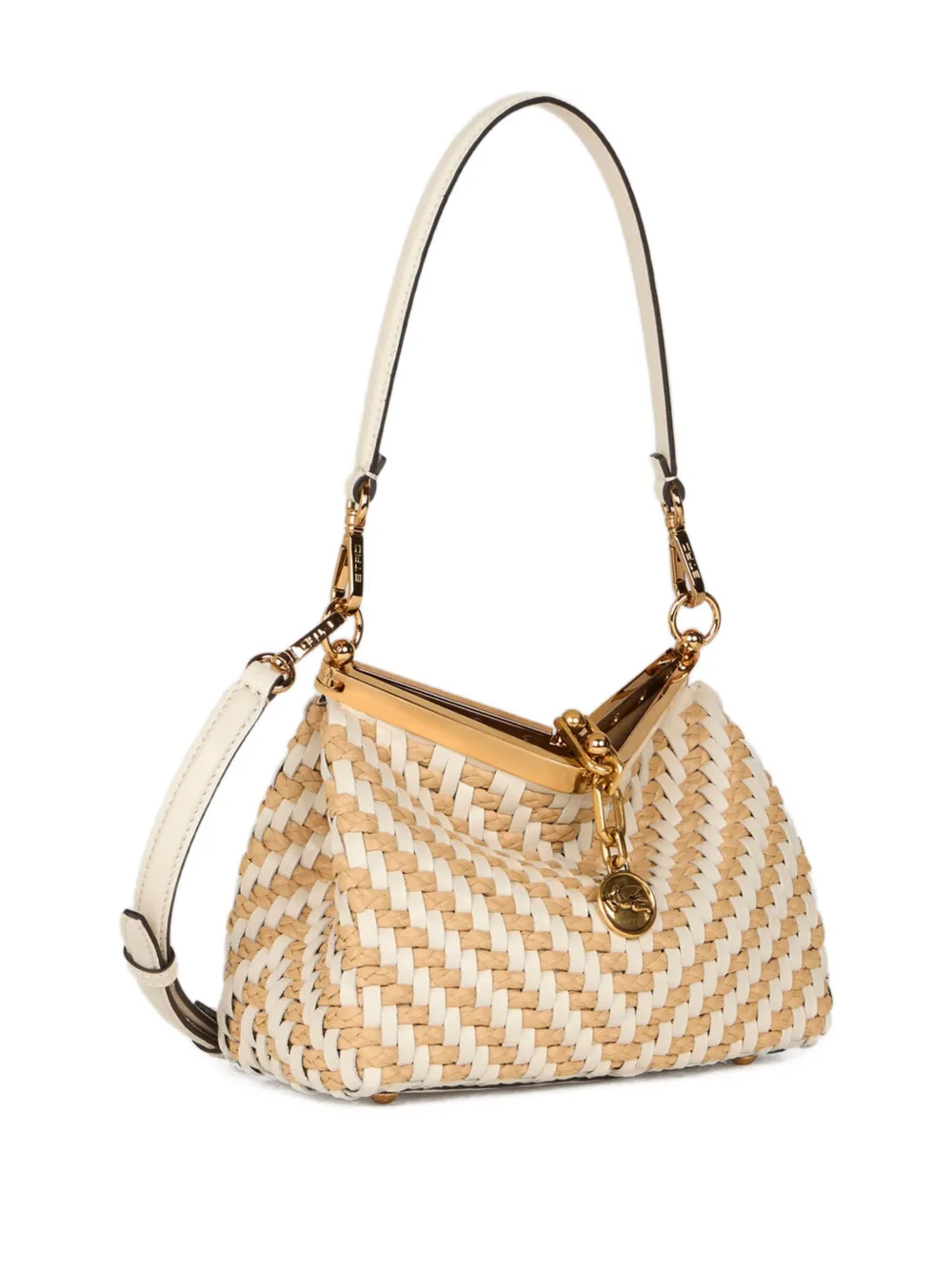 ETRO Kleine Vela geweven leren en raffia tas Beige