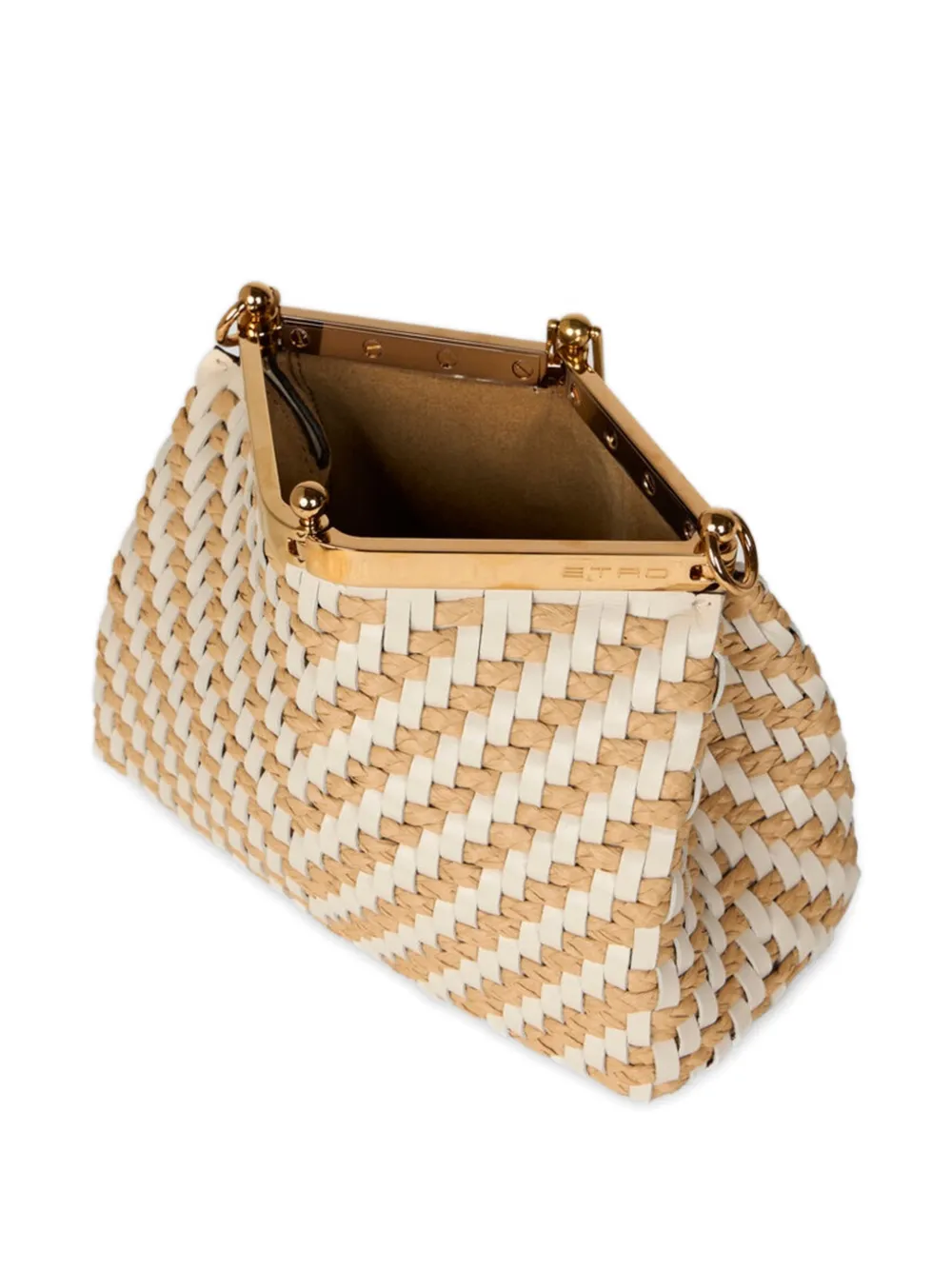 ETRO Kleine Vela geweven leren en raffia tas Beige