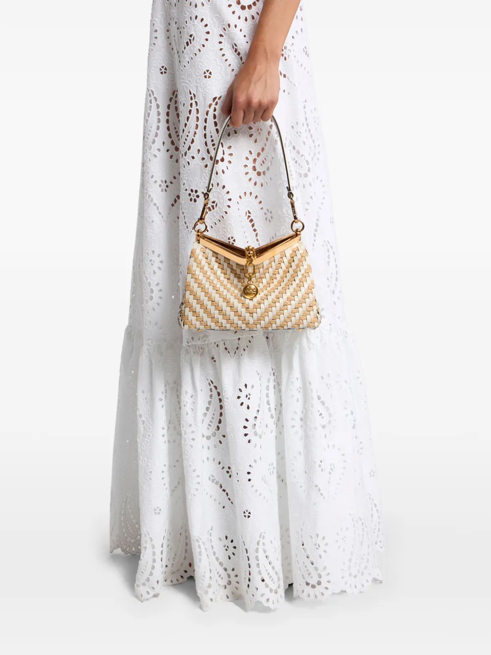 ETRO Kleine Vela geweven leren en raffia tas Beige