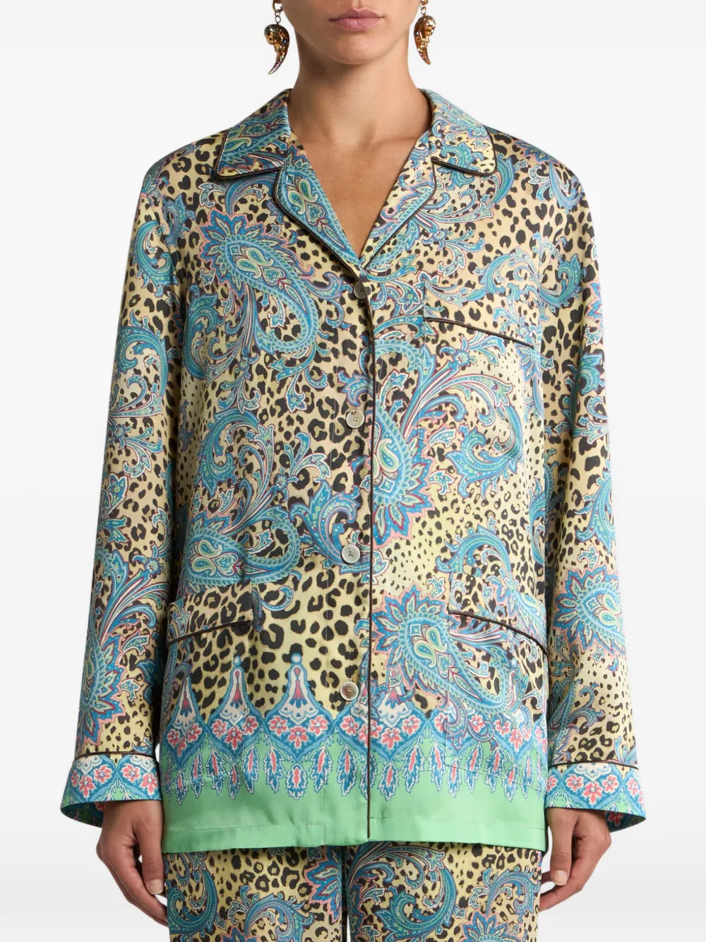 ETRO Twill blouse met paisley- en dieren-print Blauw