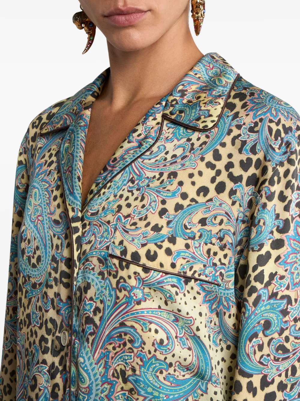 ETRO Twill blouse met paisley- en dieren-print Blauw