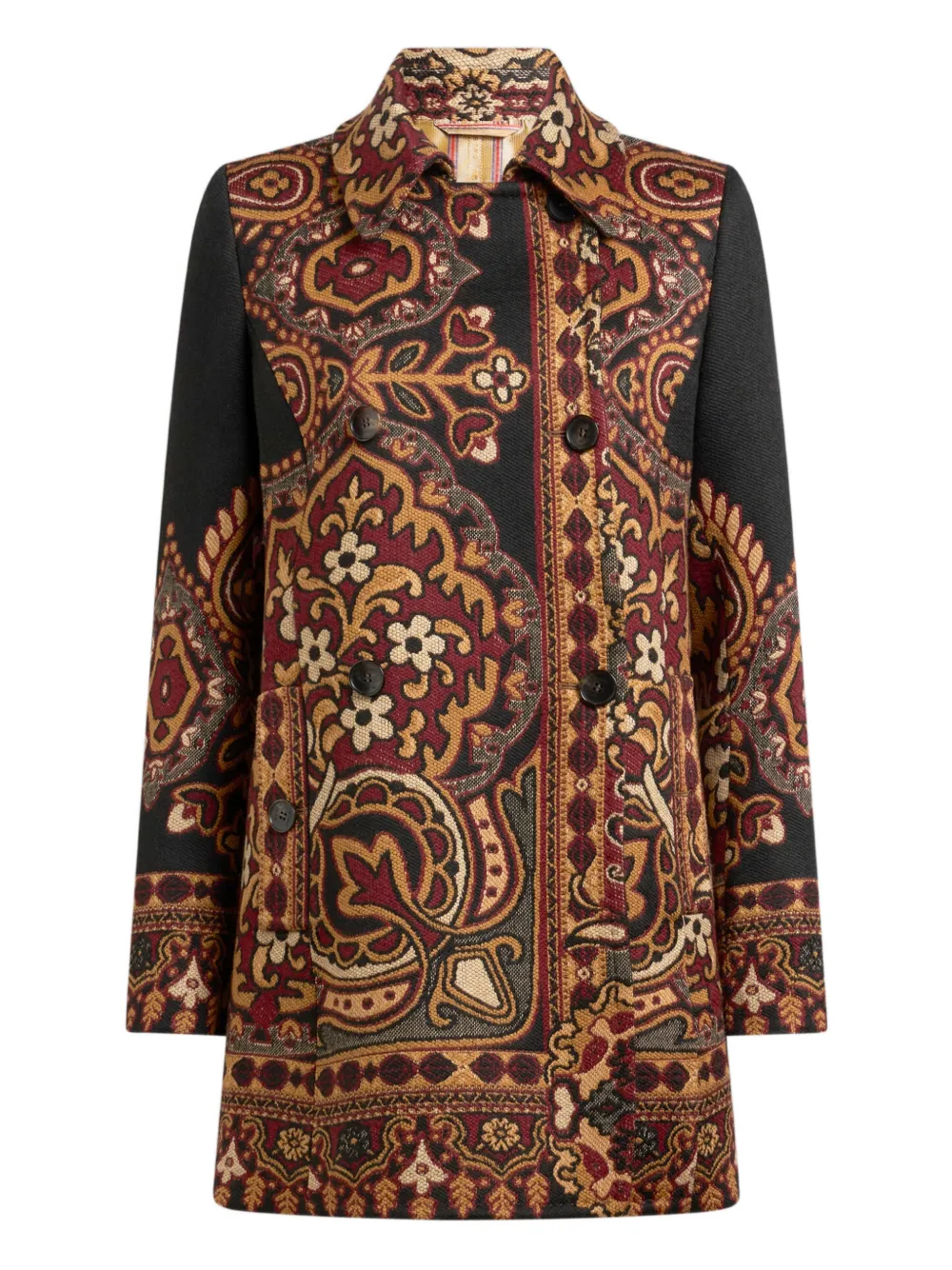 ETRO double-breasted floral jacquard coat - Nero
