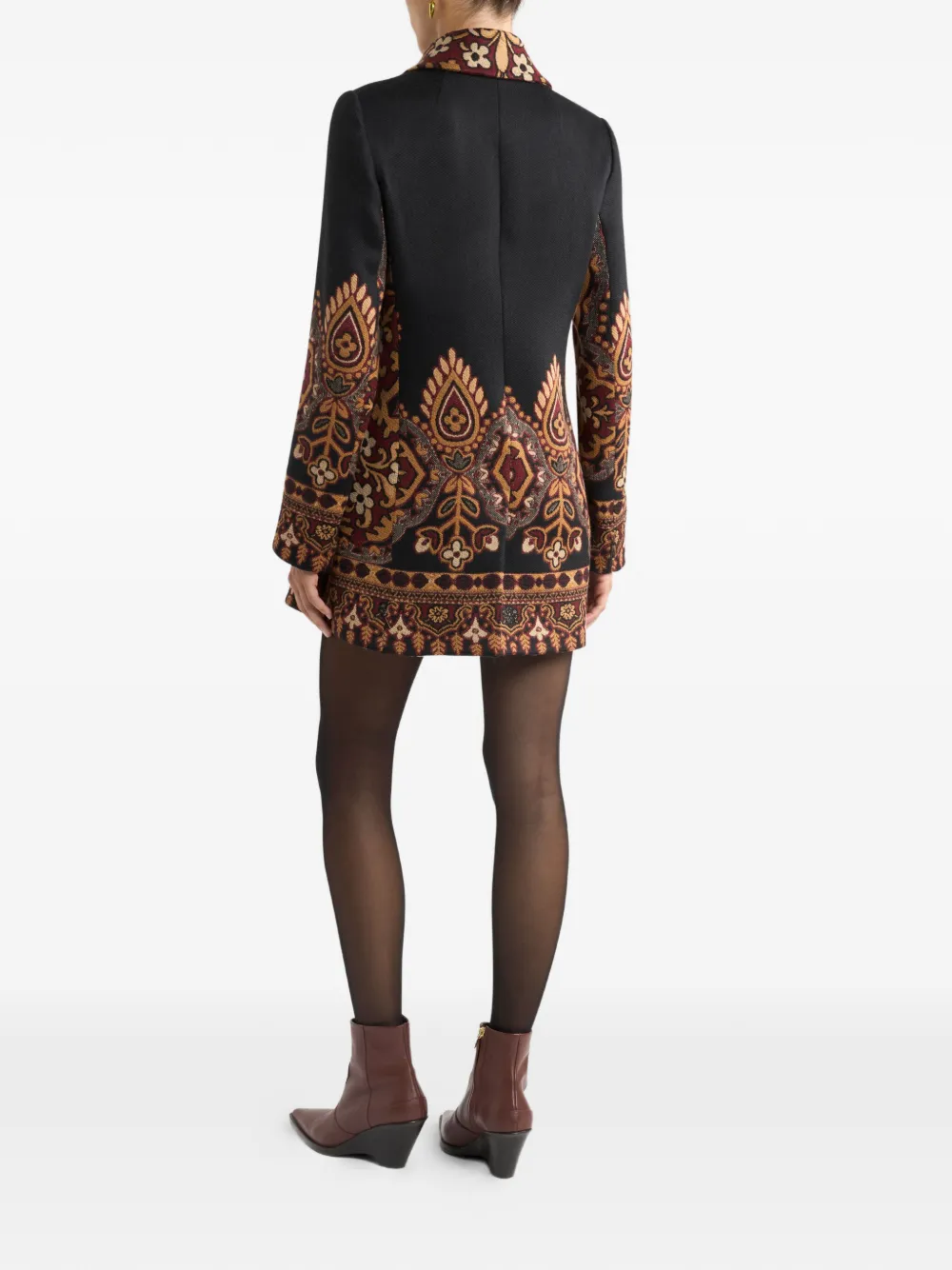 ETRO double-breasted floral jacquard coat Zwart