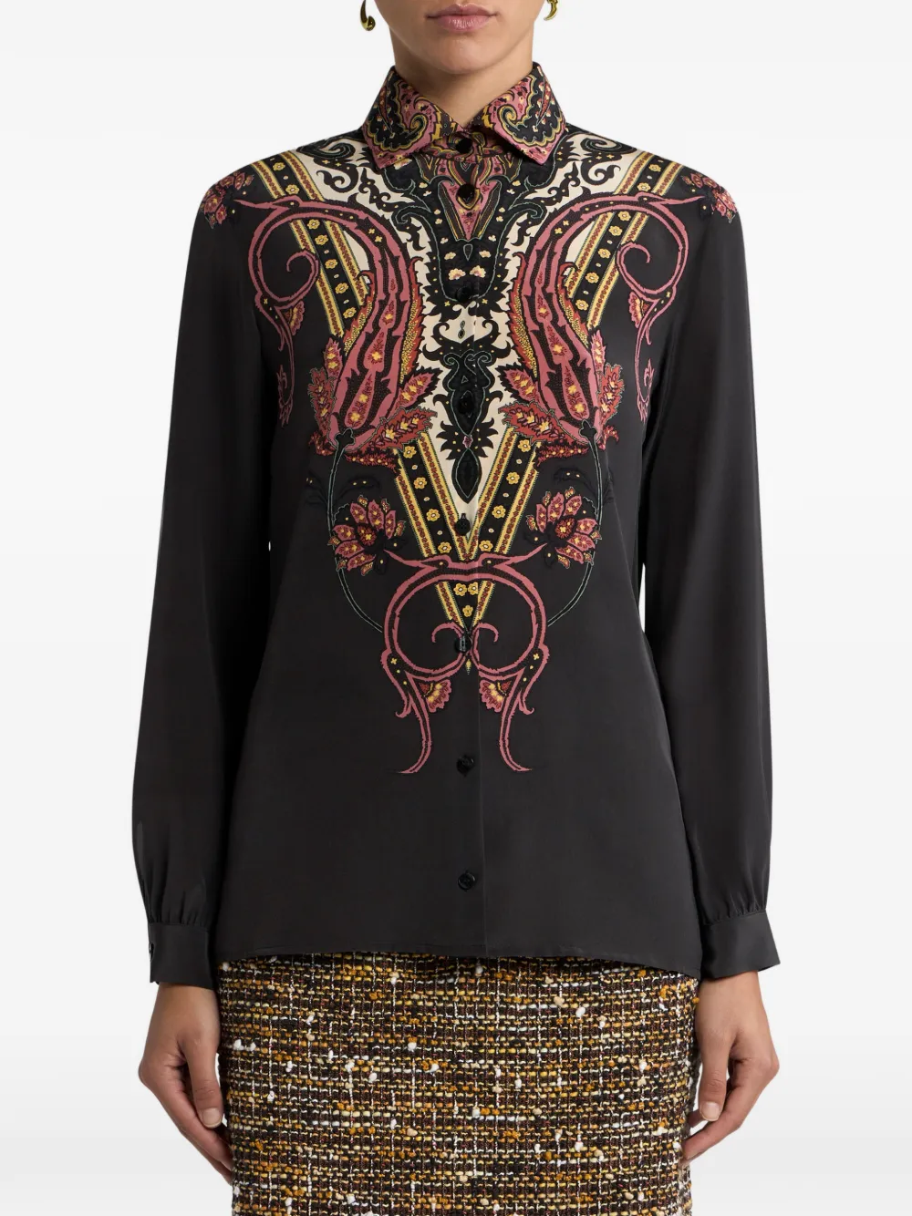 Etro Paisley-print Silk Shirt In Black