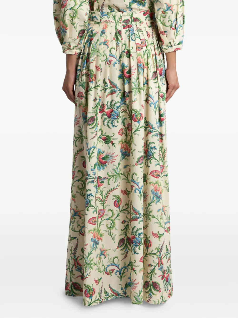 Etro Pleated Floral-motif Maxi Skirt In Gray