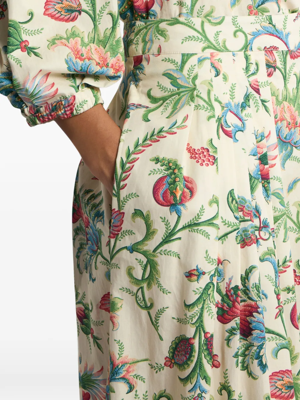 Etro Pleated Floral-motif Maxi Skirt In Gray