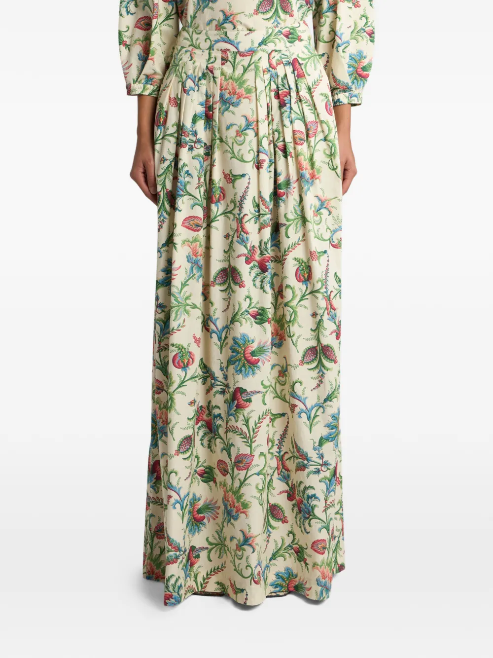 Etro Pleated Floral-motif Maxi Skirt In Gray