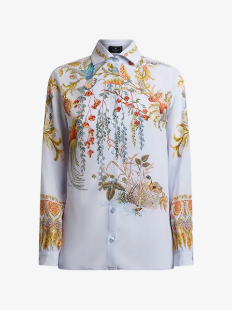 ETRO silk shirt with placed flora and fauna print
