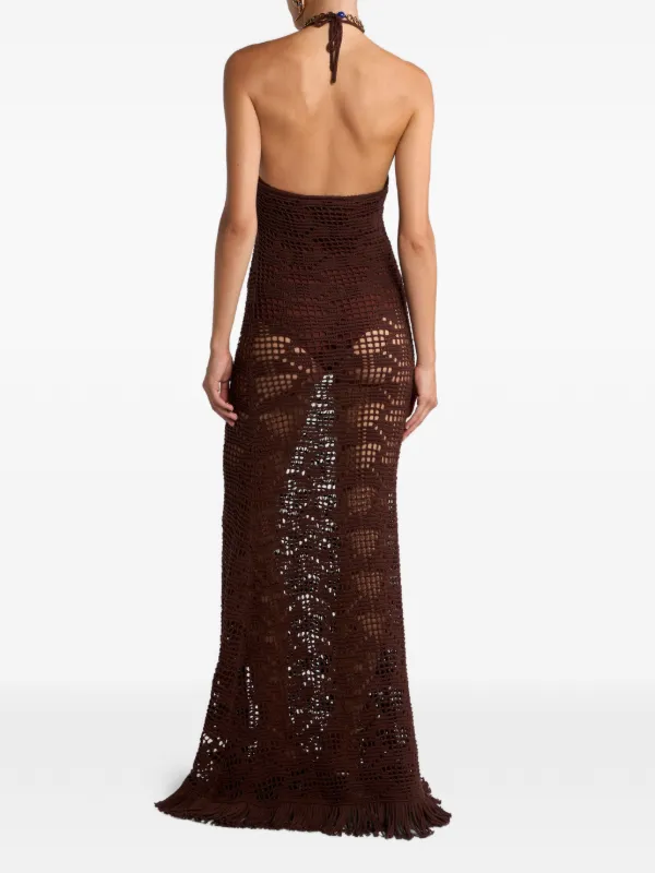Etro, Long Dress In Crochet-effect Cotton, Woman, Brown, Size 46