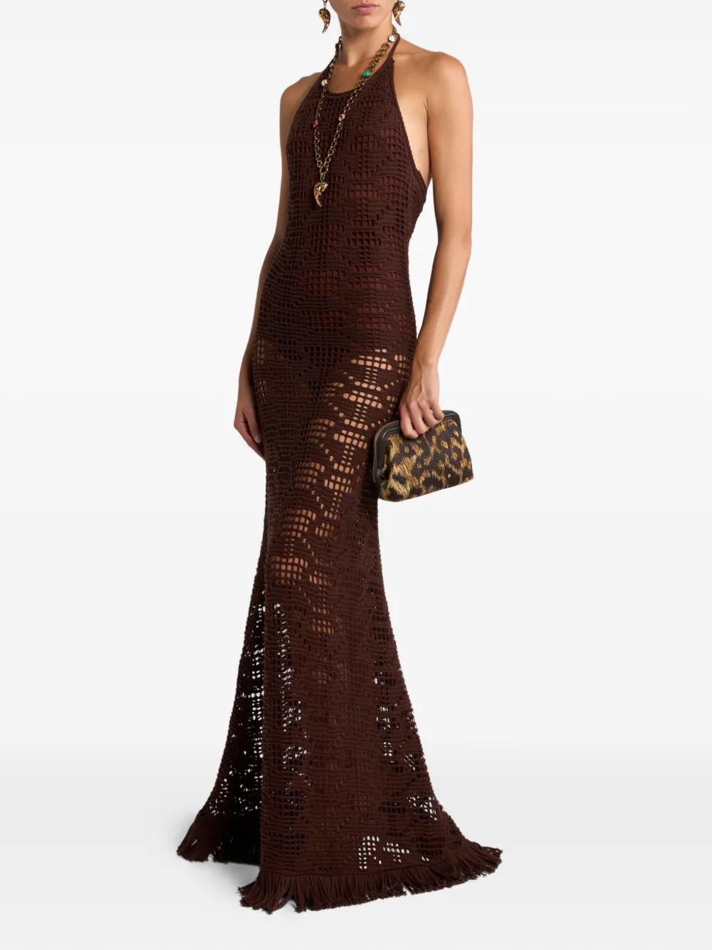 ETRO crochet-effect maxi dress - Bruin
