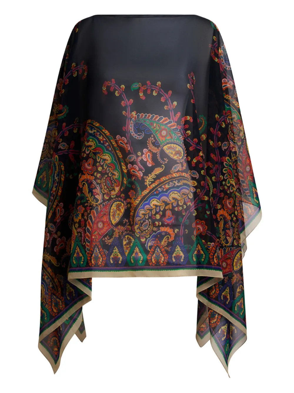 Etro Floral Paisley-print Silk Poncho In Black