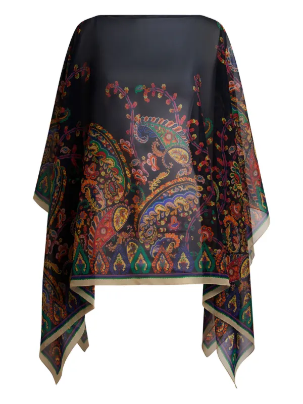 ETRO フローラル＆ペイズリー シルクポンチョ | ブラック | FARFETCH JP