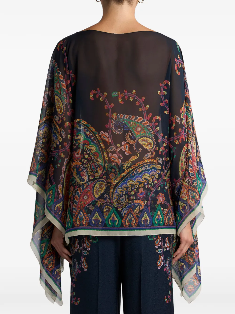 Etro Floral Paisley-print Silk Poncho In Black