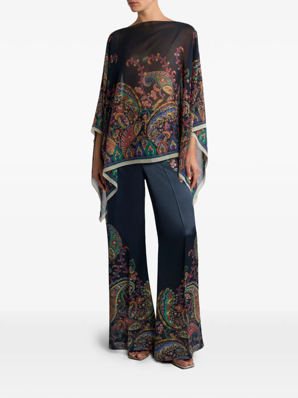 Etro Floral Paisley-print Silk Poncho In Black