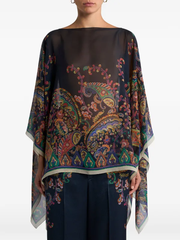 ETRO フローラル＆ペイズリー シルクポンチョ | ブラック | FARFETCH JP