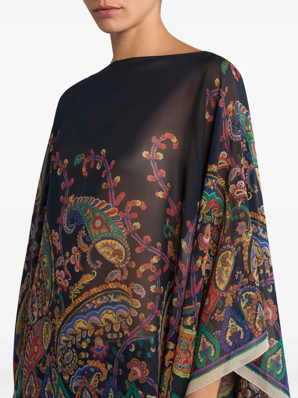 Etro Floral Paisley-print Silk Poncho In Black