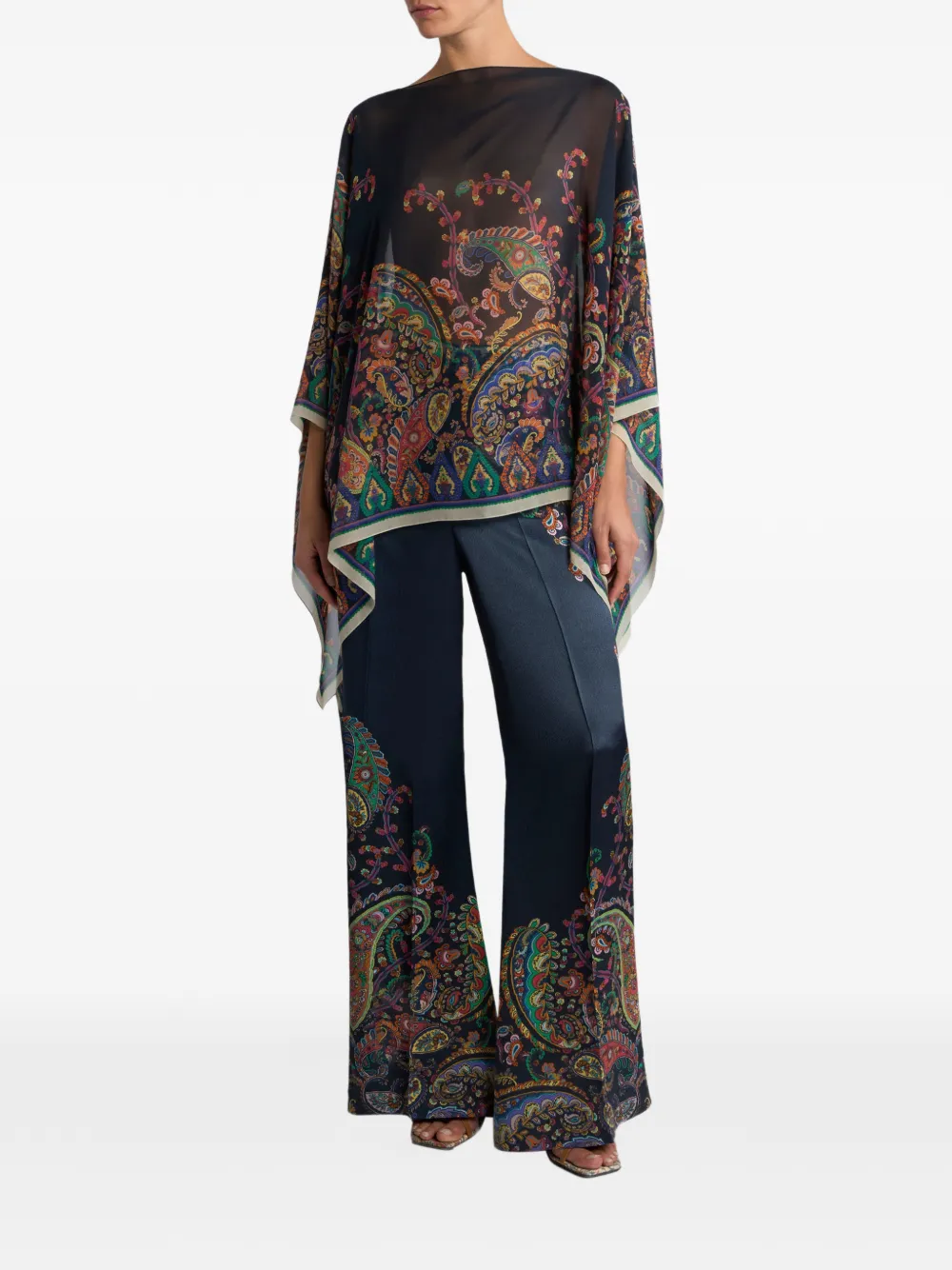 ETRO floral paisley-print silk poncho Zwart