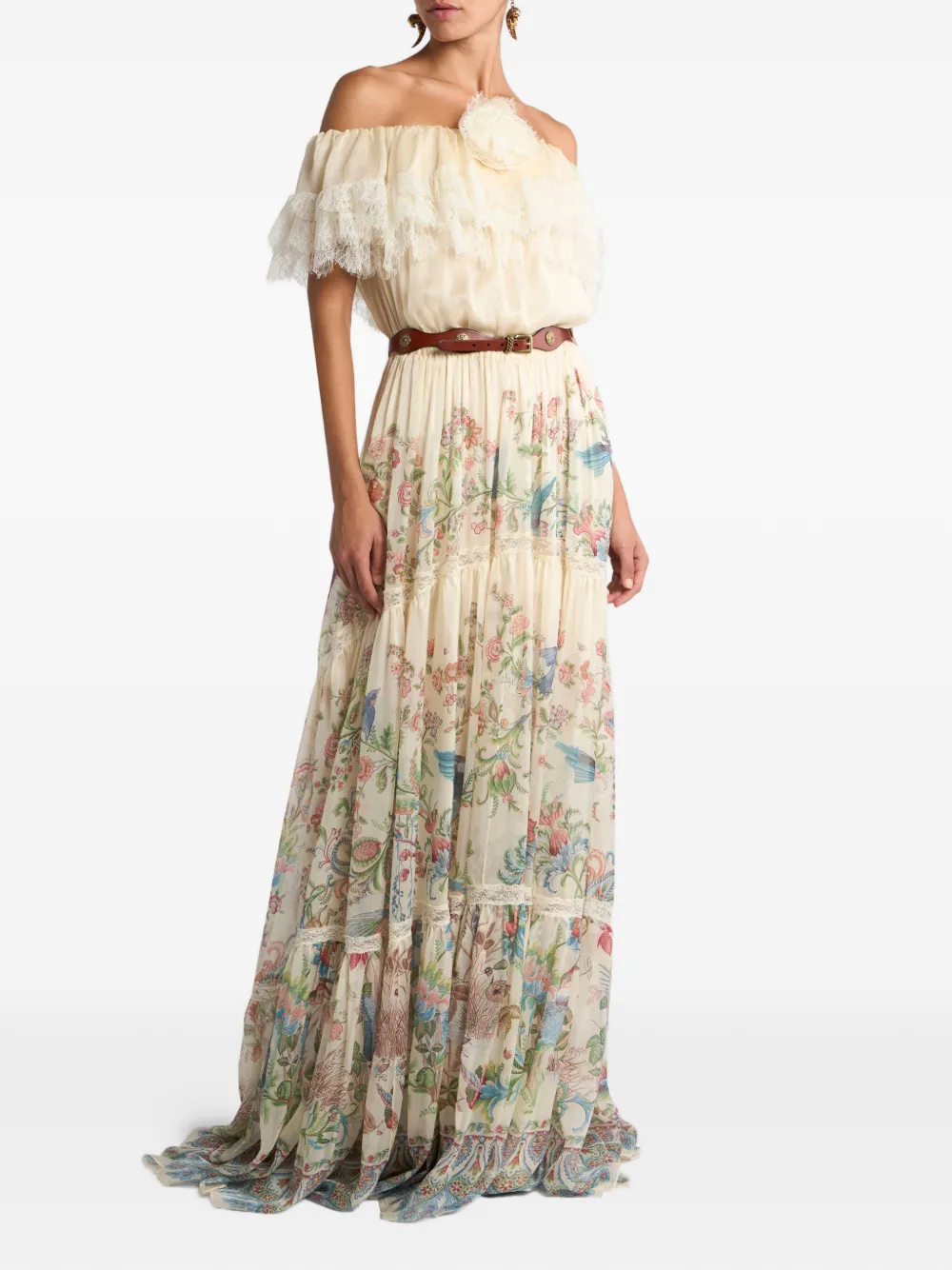 ETRO Zijden maxi-jurk met bloemen-print Beige