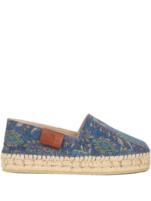 Etro Jacquard Denim Espadrilles in Blue