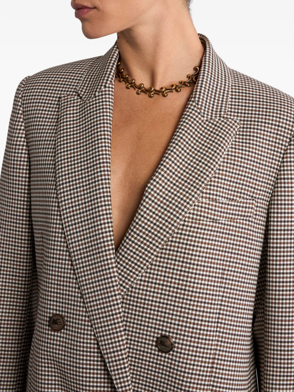 Etro Double-breasted Gingham Blazer In Gray