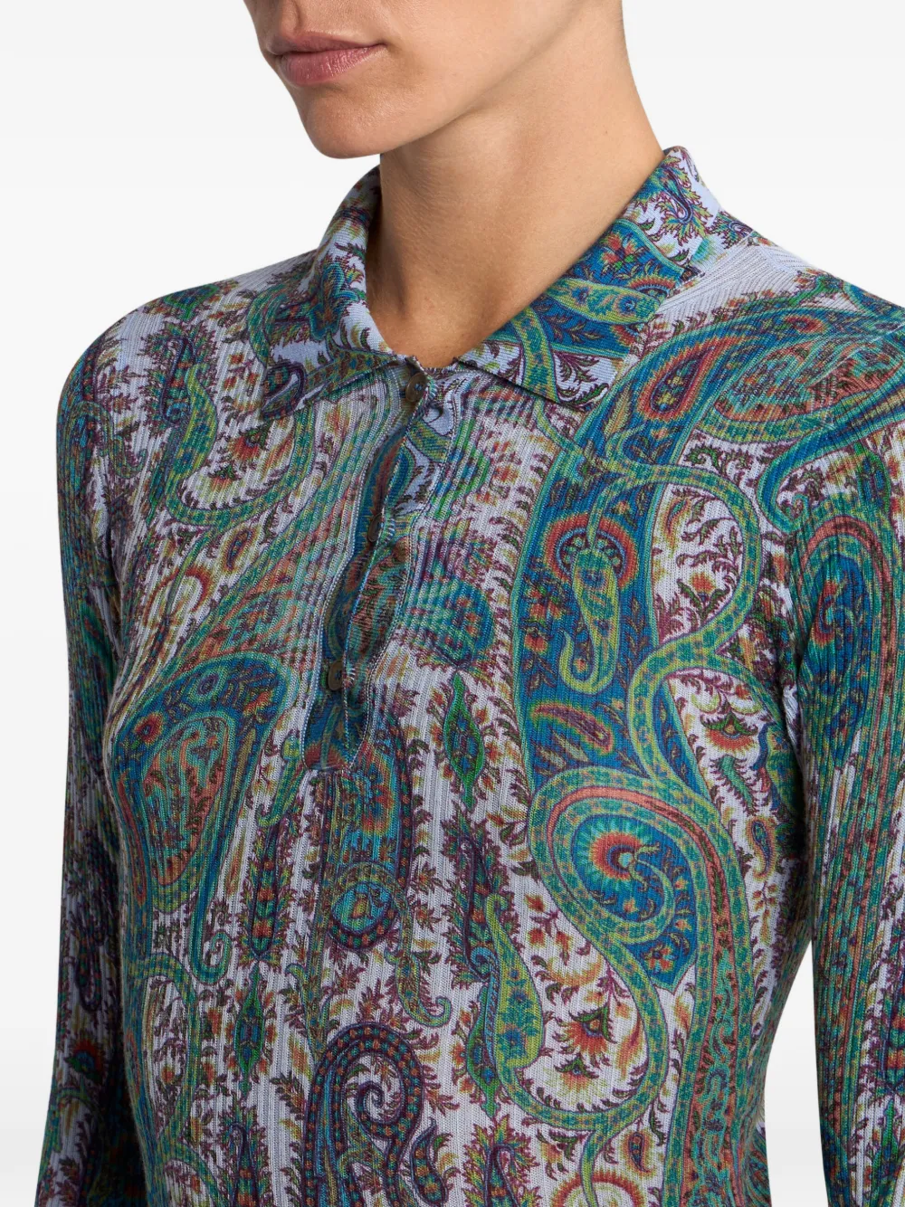 ribbed leafy paisley polo top