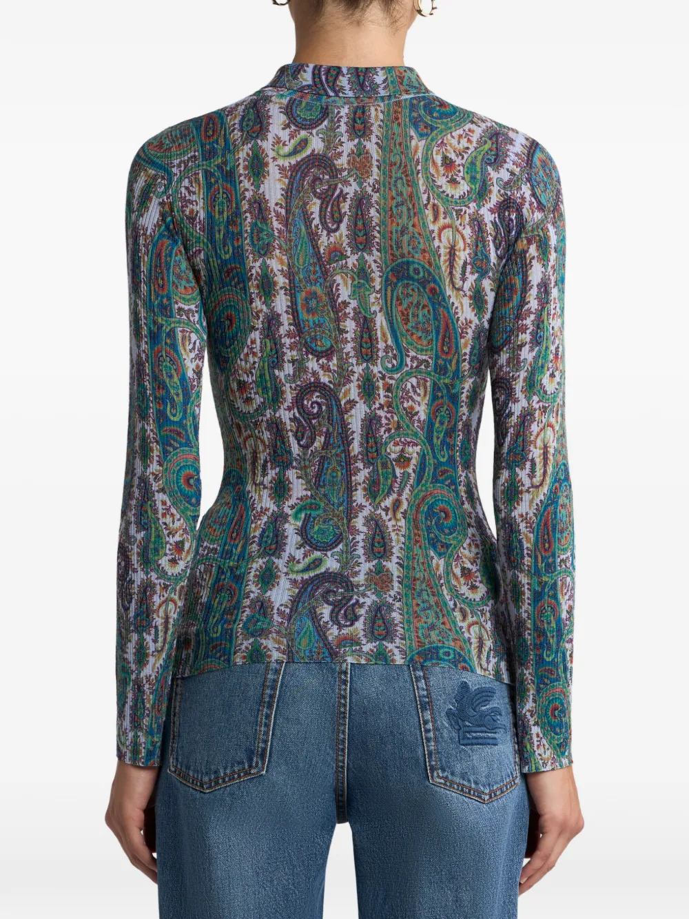 ribbed leafy paisley polo top