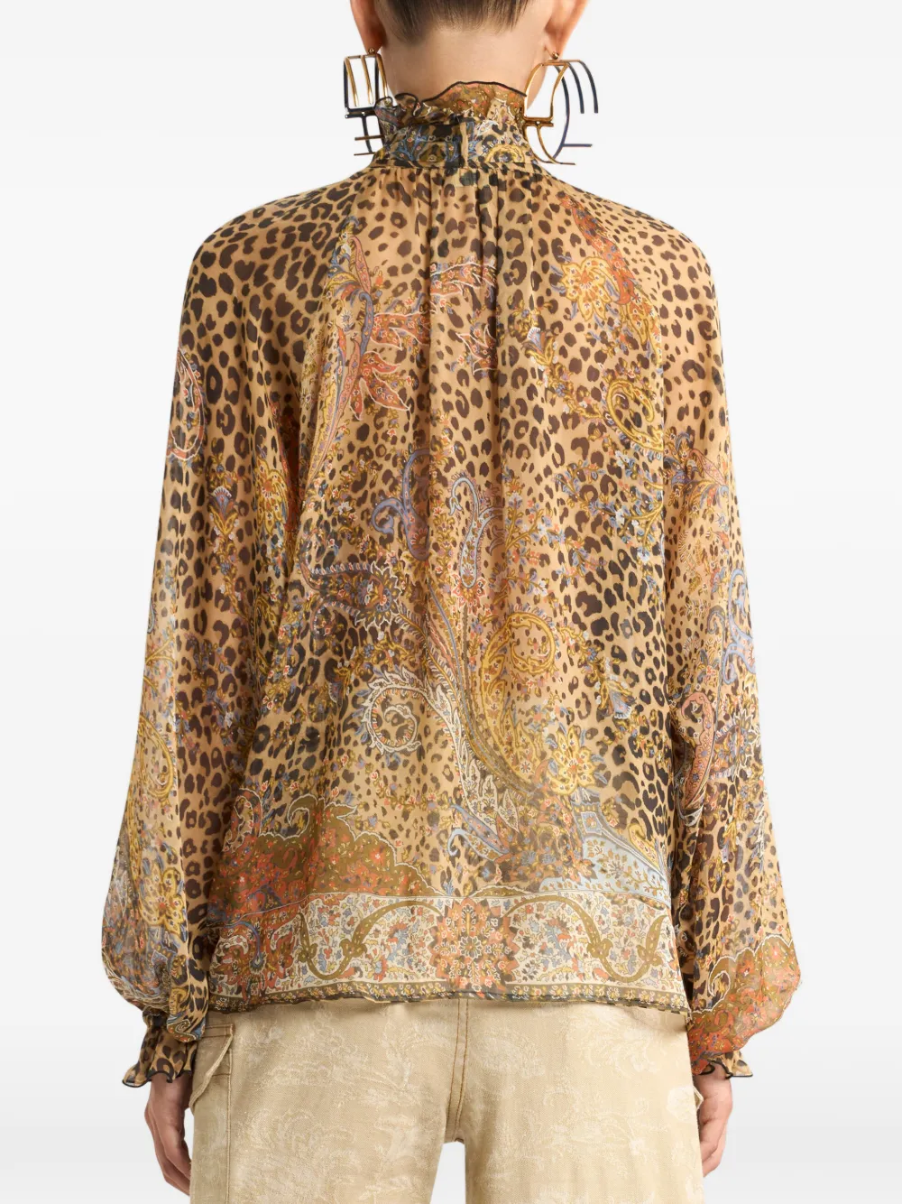 ETRO Zijden top met dieren en paisley-print Beige