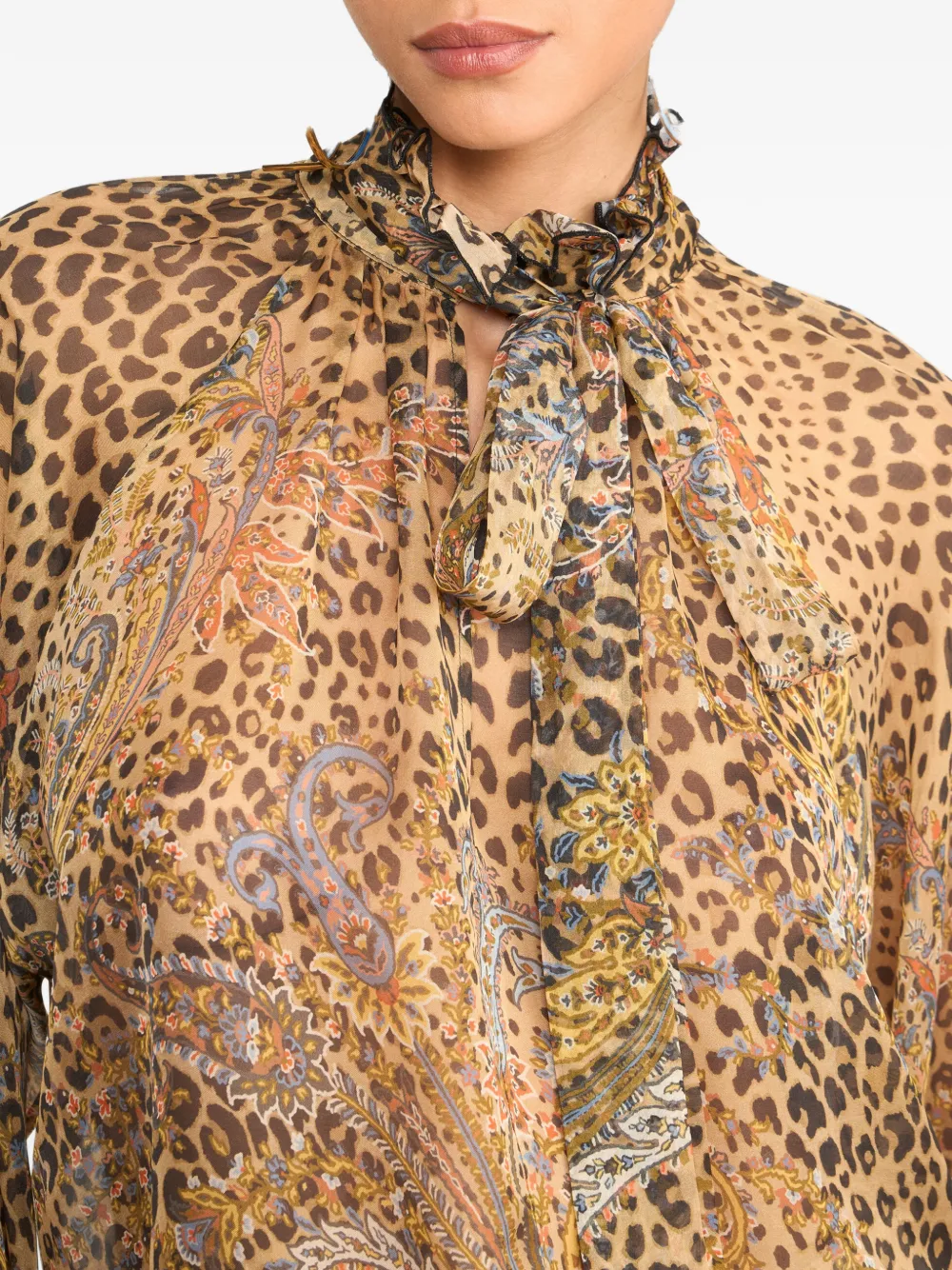 ETRO Zijden top met dieren en paisley-print Beige
