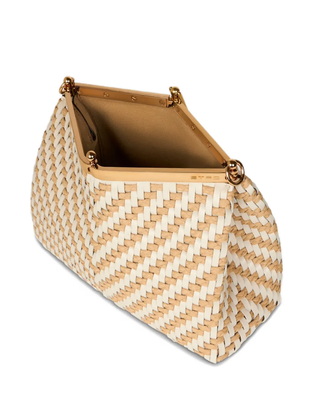 ETRO Vela medium geweven leren schoudertas Beige