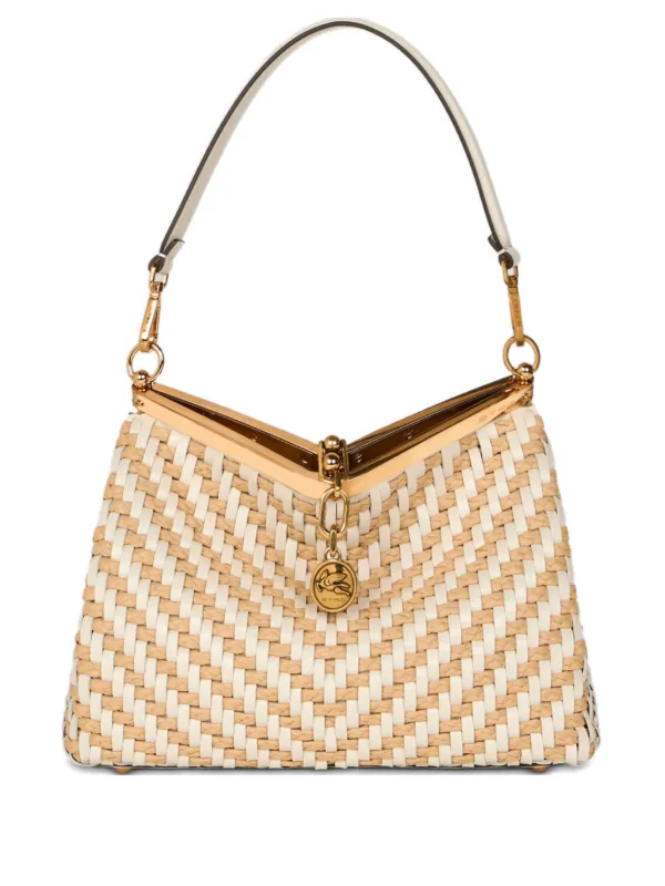 Etro Medium Vela Woven Leather Shoulder Bag in Neutrals