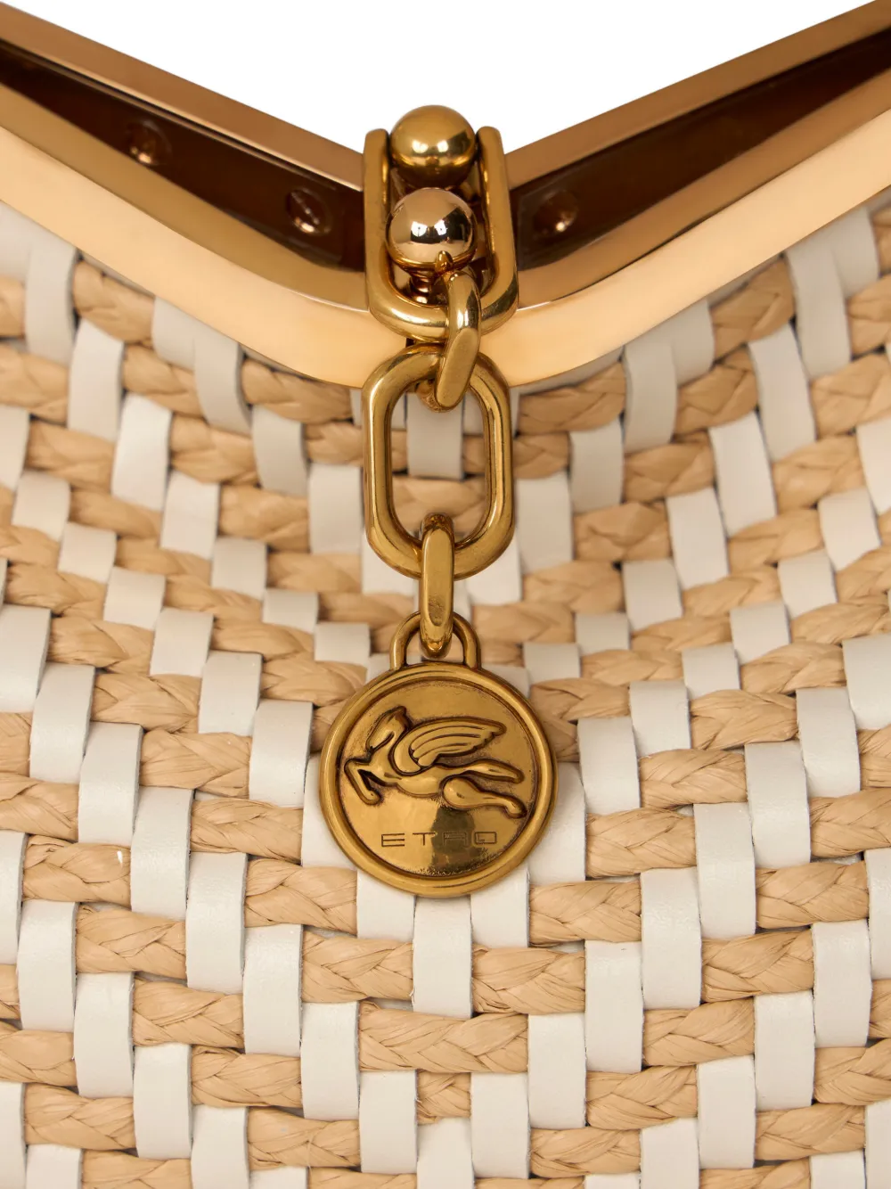 ETRO Vela medium geweven leren schoudertas Beige