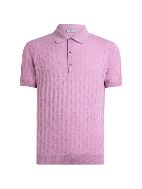 Etro Knit Cotton Polo Shirt with Micro Paisley Motif in Pink