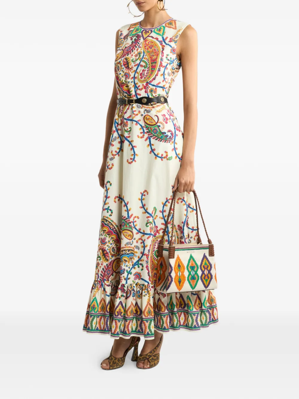 Etro Floral Paisley-print Cotton Maxi Dress In Multi