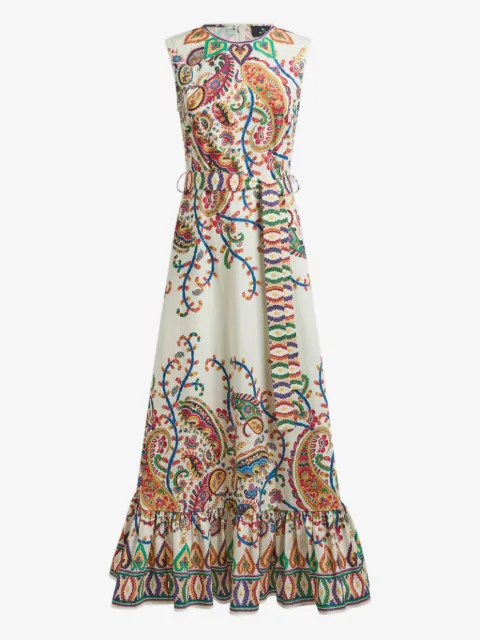 ETRO long cotton dress with placed floral Paisley print