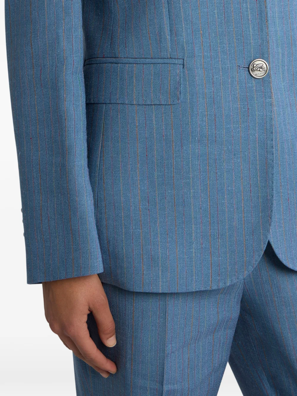 ETRO Gestreepte blazer met enkele rij Pegaso knopen Blauw