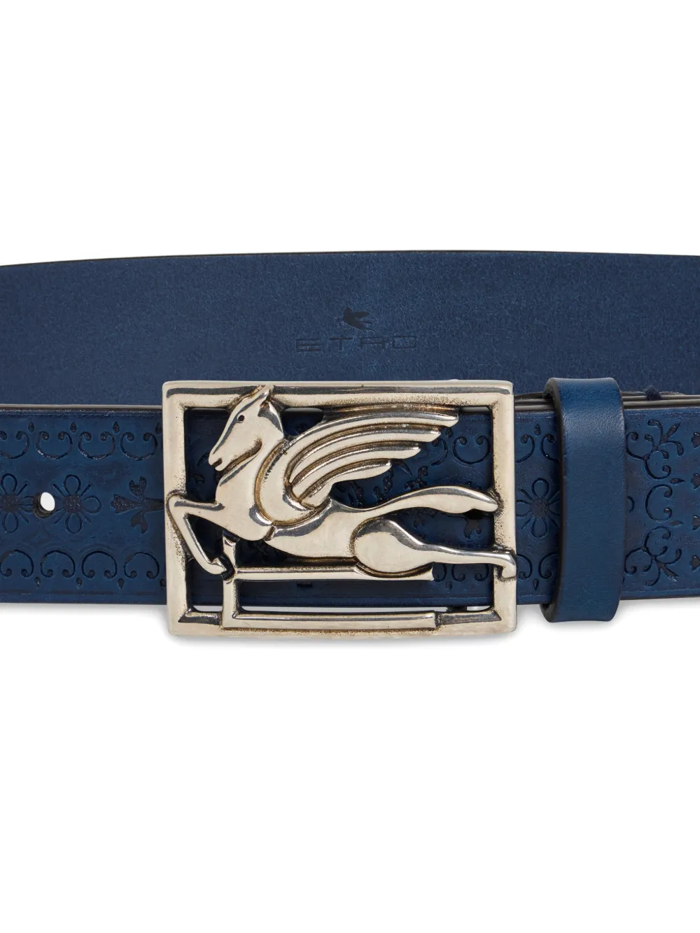 ETRO etched-embellishment Pegaso-buckle leather belt - Blauw