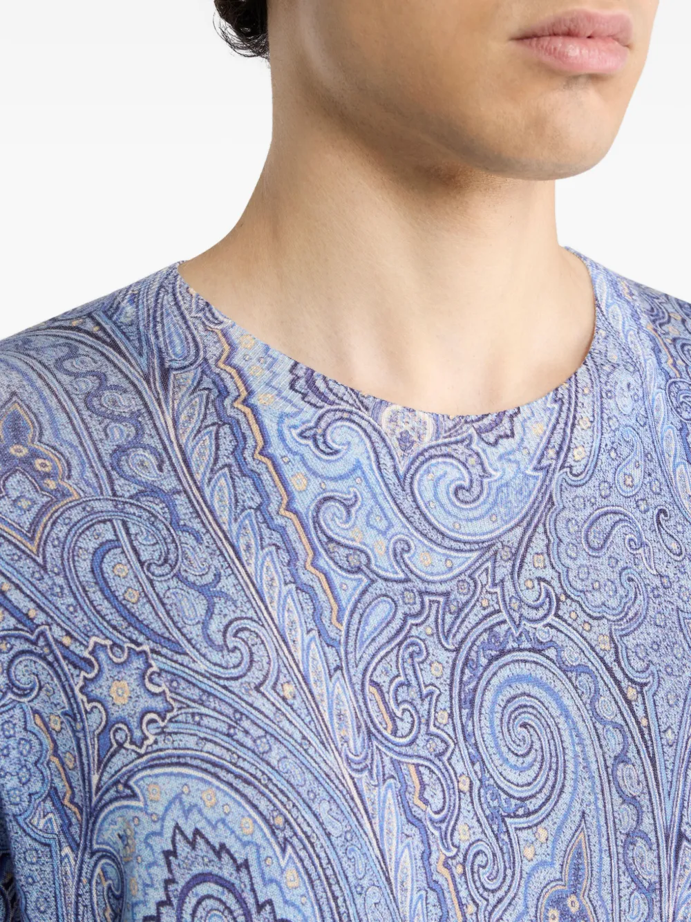 Etro Silk And Cashmere Sweater With Floral Arnica Motif In Blue