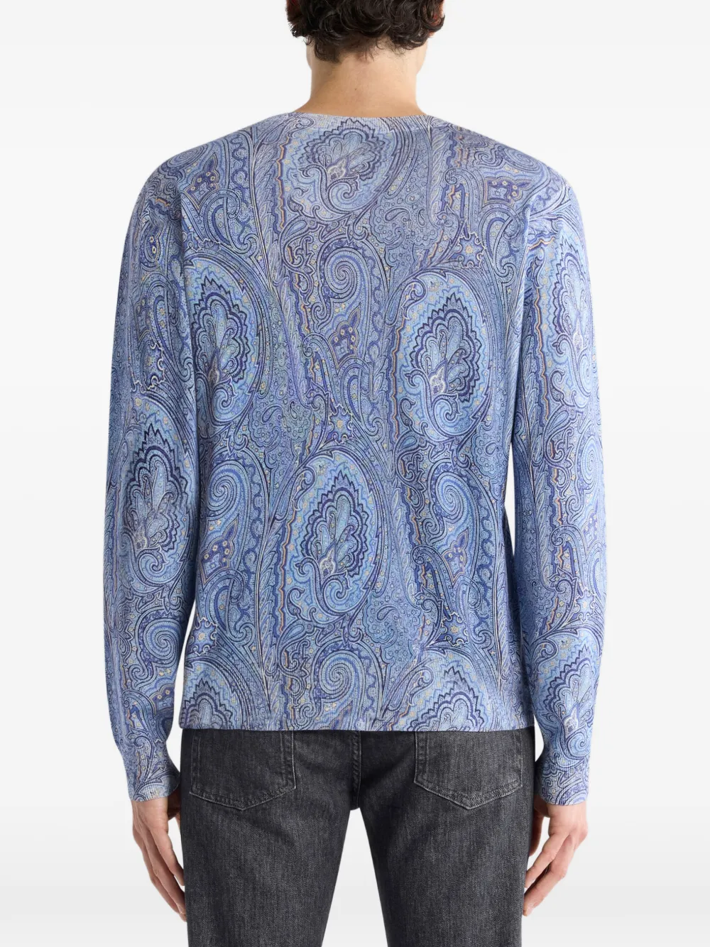 Etro Silk And Cashmere Sweater With Floral Arnica Motif In Blue