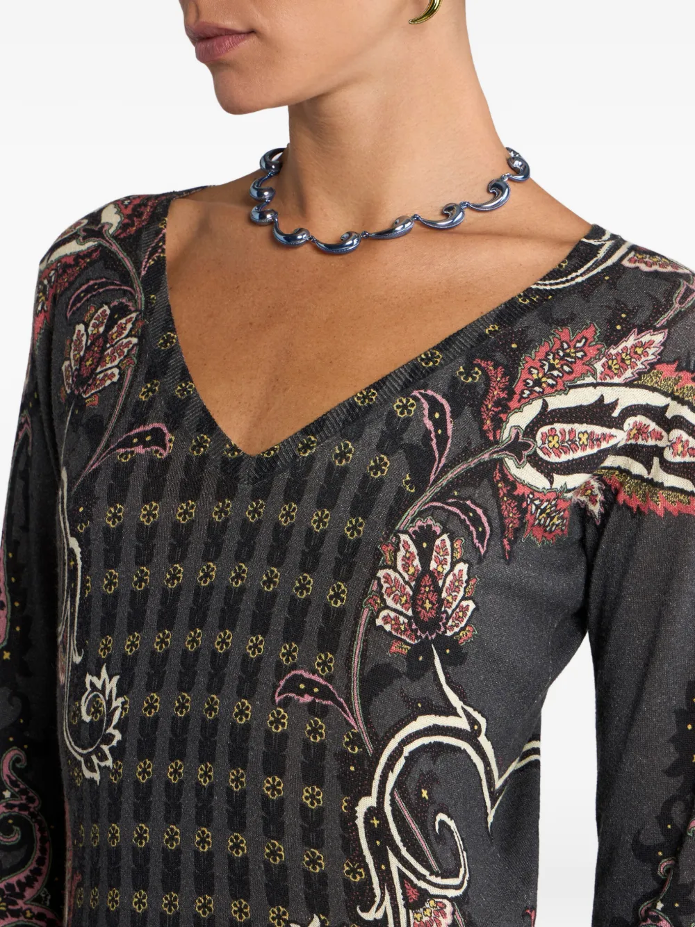 ETRO Top met V-hals en bloemenprint Zwart